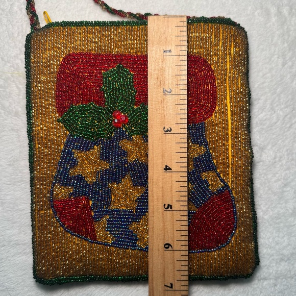 Vintage Festive Holiday Beaded Stocking Crossbody Bag - Picture 6 of 10